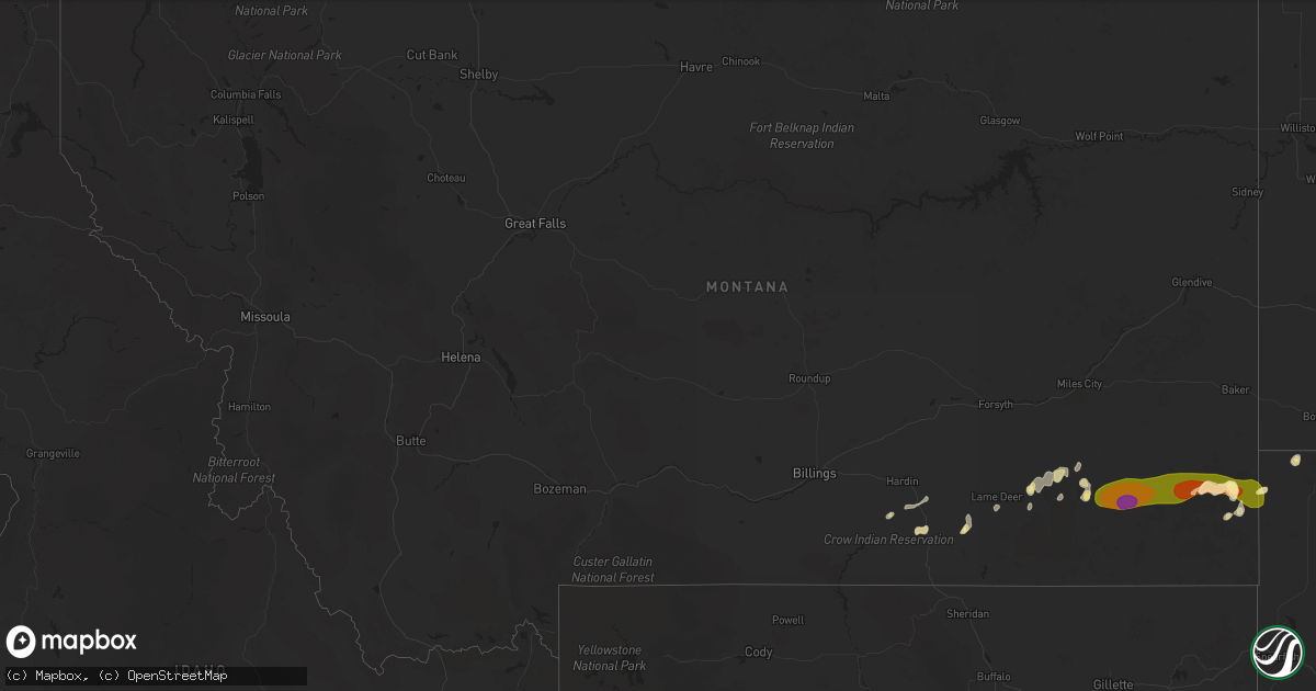 Hail map in Montana on April 27, 2025