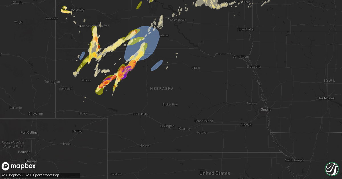 Hail map in Nebraska on April 27, 2025