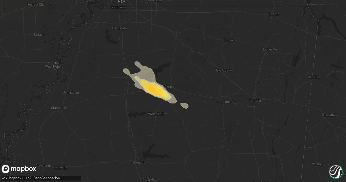 Hail map in Oxford, MS on April 27, 2025
