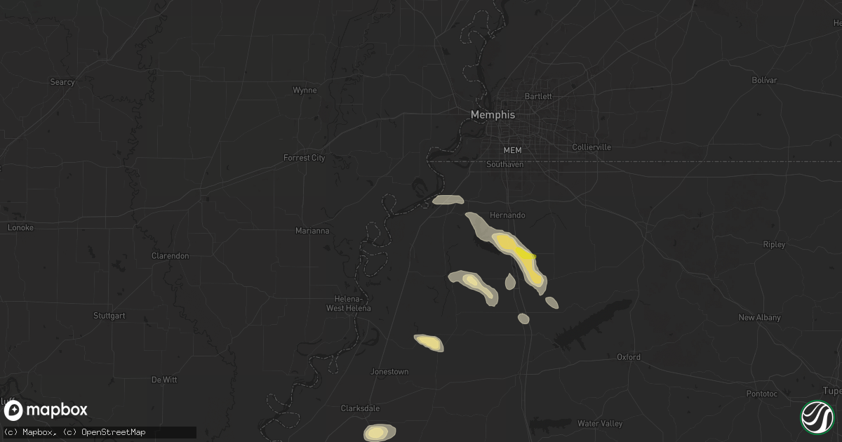 Hail map in Robinsonville, MS on April 27, 2025