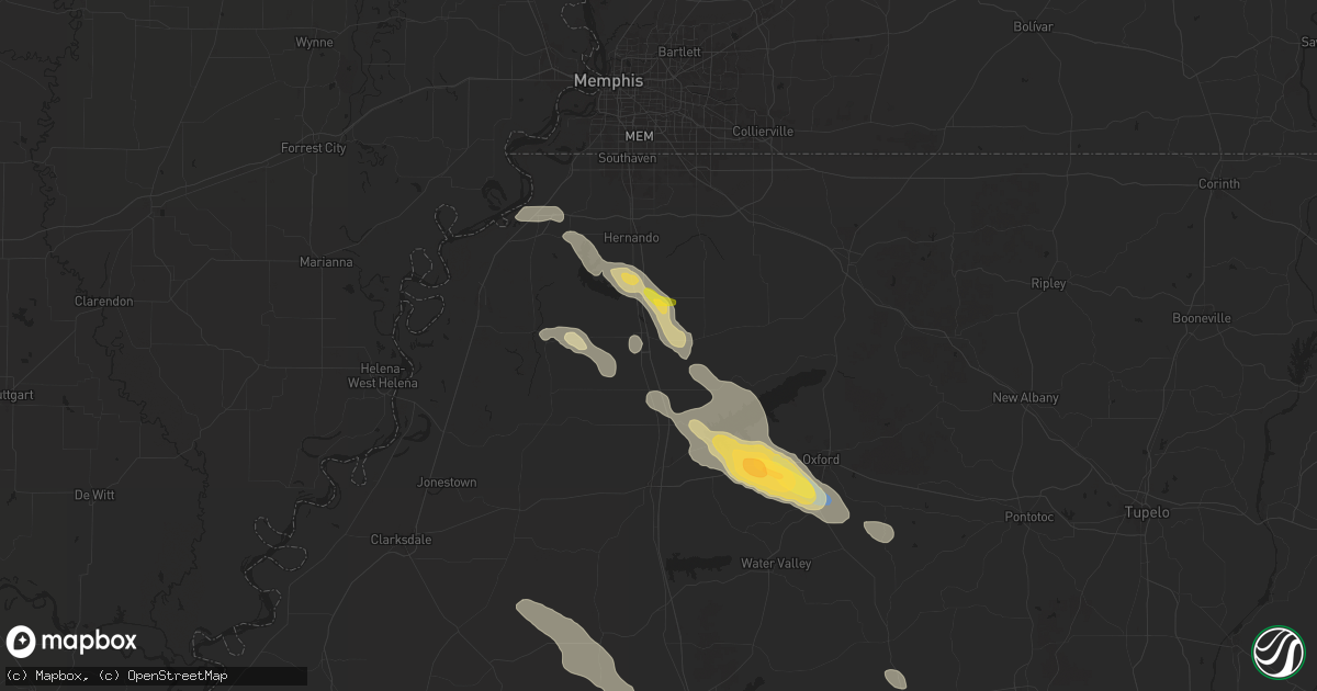 Hail map in Senatobia, MS on April 27, 2025