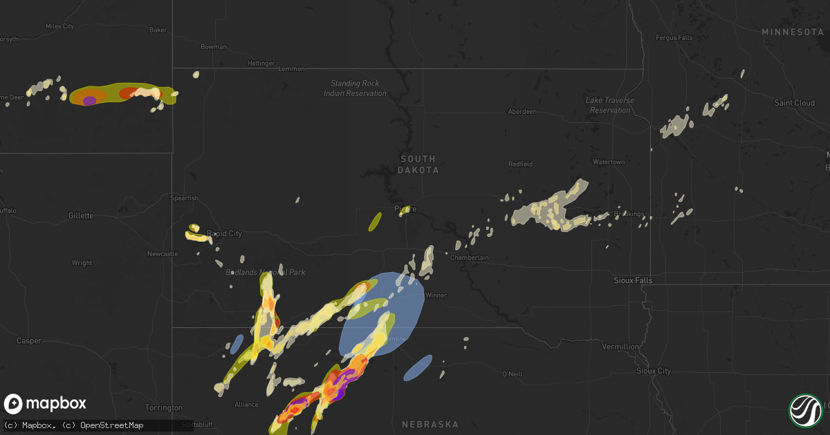 Hail map in South Dakota on April 27, 2025