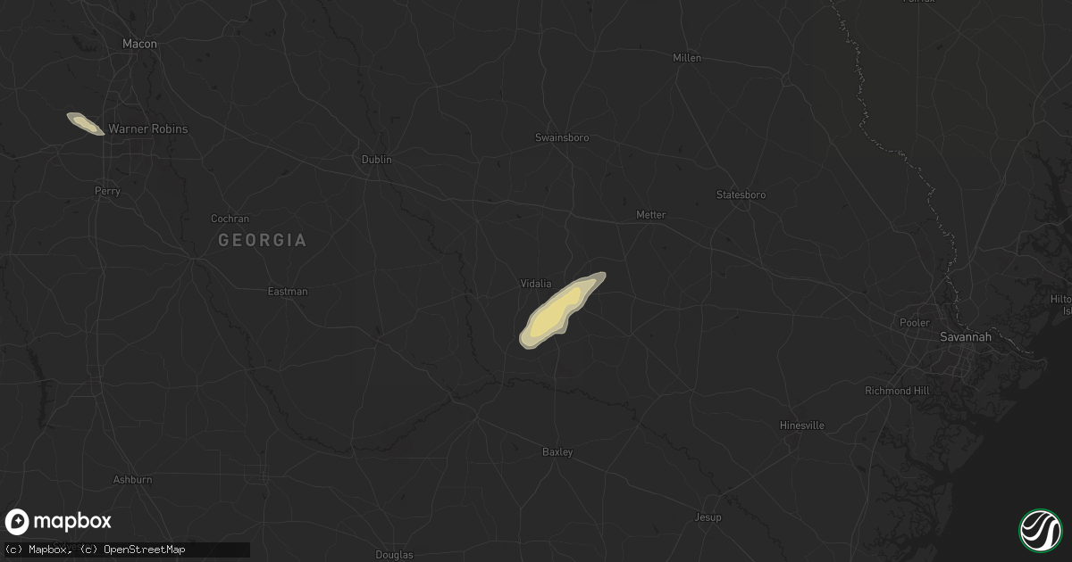 Hail map in Vidalia, GA on April 27, 2025