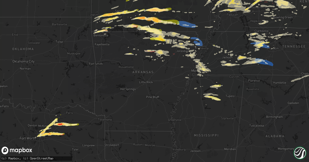 Hail map in Arkansas on April 27, 2026