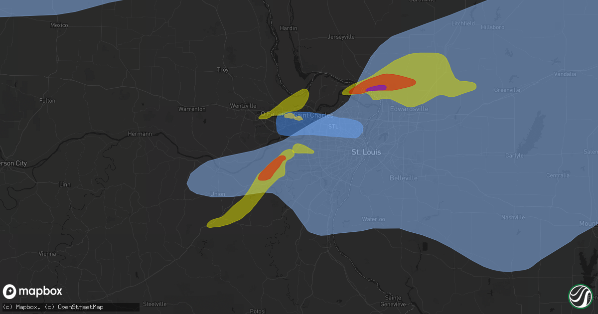 Hail map in Ballwin, MO on April 27, 2026