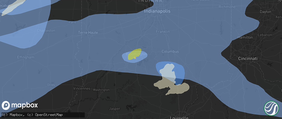 Hail map in Bloomington, IN on April 27, 2026