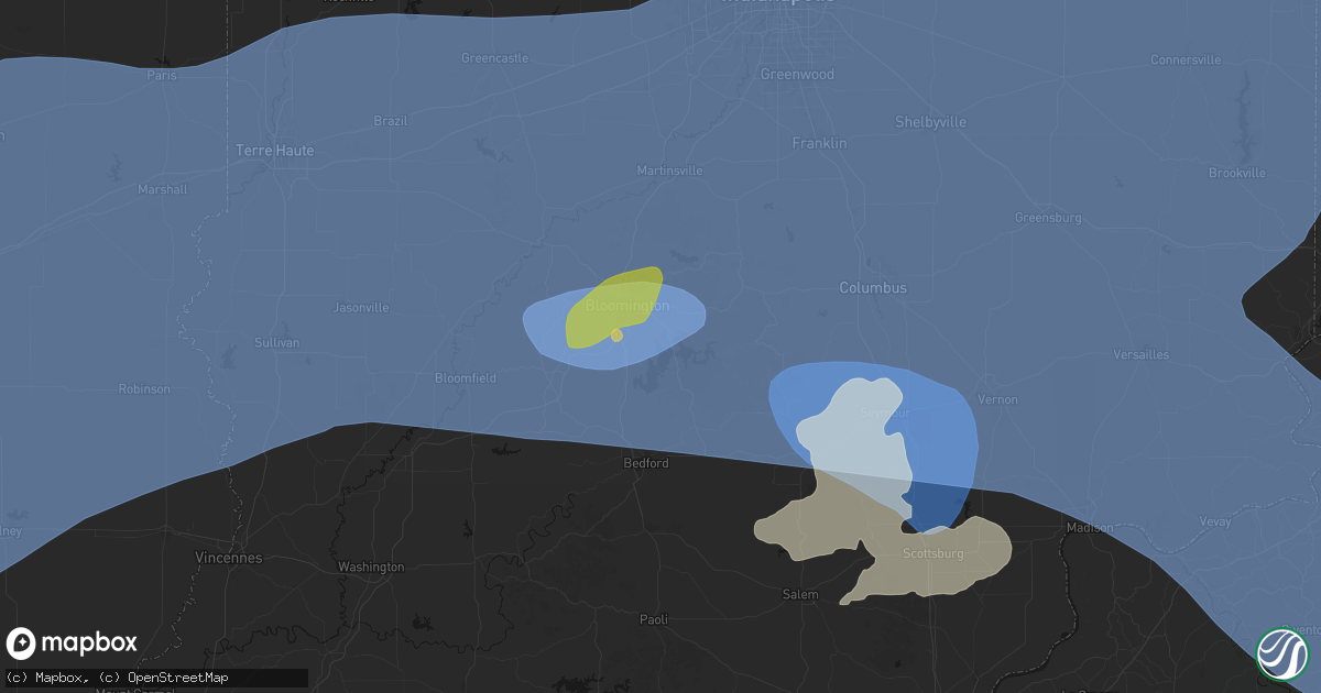 Hail map in Bloomington, IN on April 27, 2026