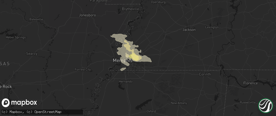Hail map in Cordova, TN on April 27, 2026