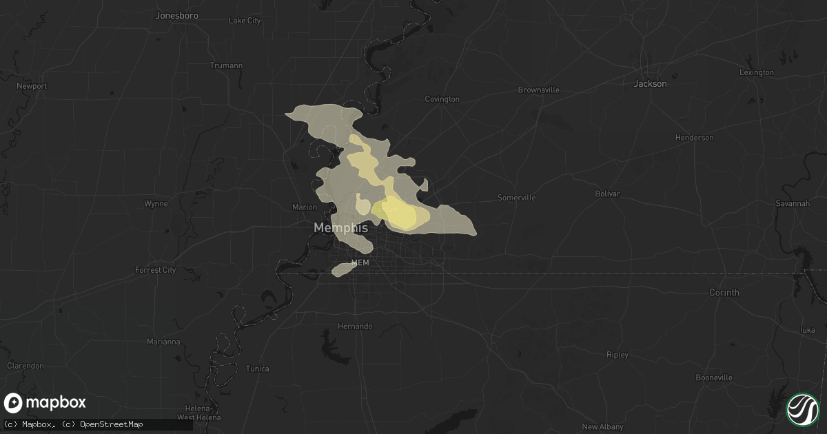 Hail map in Cordova, TN on April 27, 2026