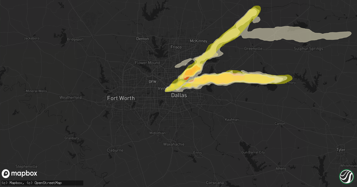Hail map in Dallas, TX on April 27, 2026