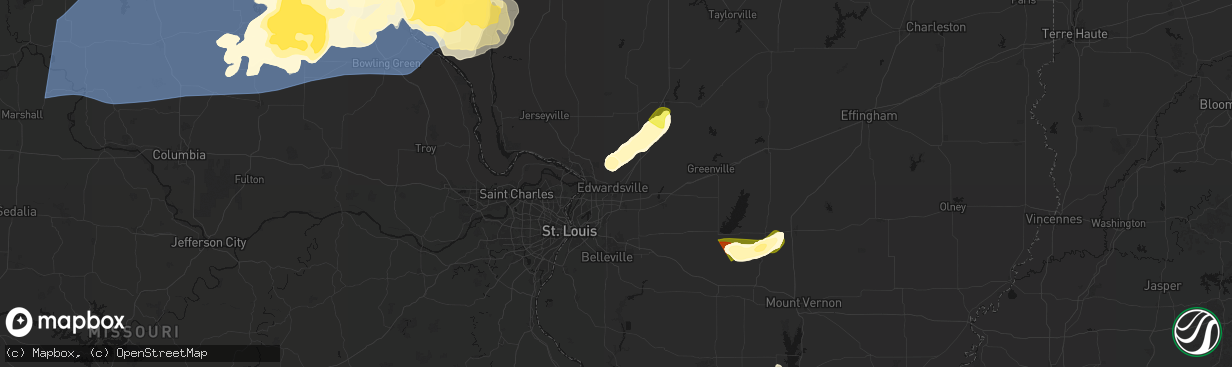Hail map in Edwardsville, IL on April 27, 2026