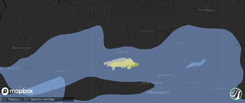 Hail map in Lafayette, IN on April 27, 2026