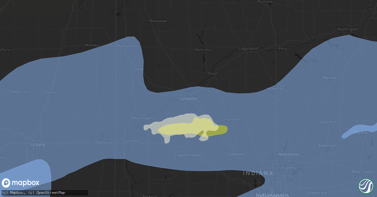 Hail map in Lafayette, IN on April 27, 2026
