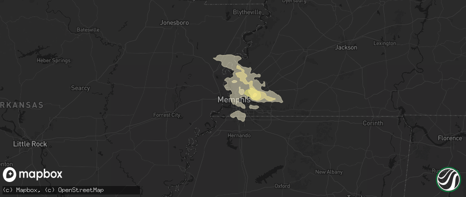Hail map in Memphis, TN on April 27, 2026