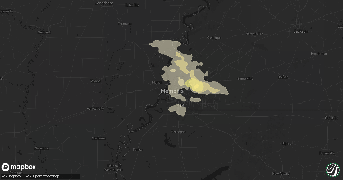 Hail map in Memphis, TN on April 27, 2026