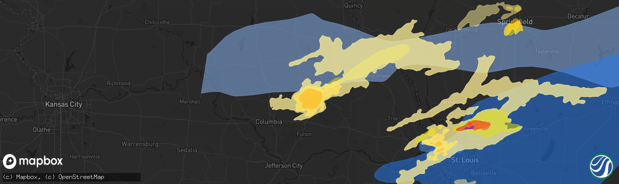 Hail map in Mexico, MO on April 27, 2026