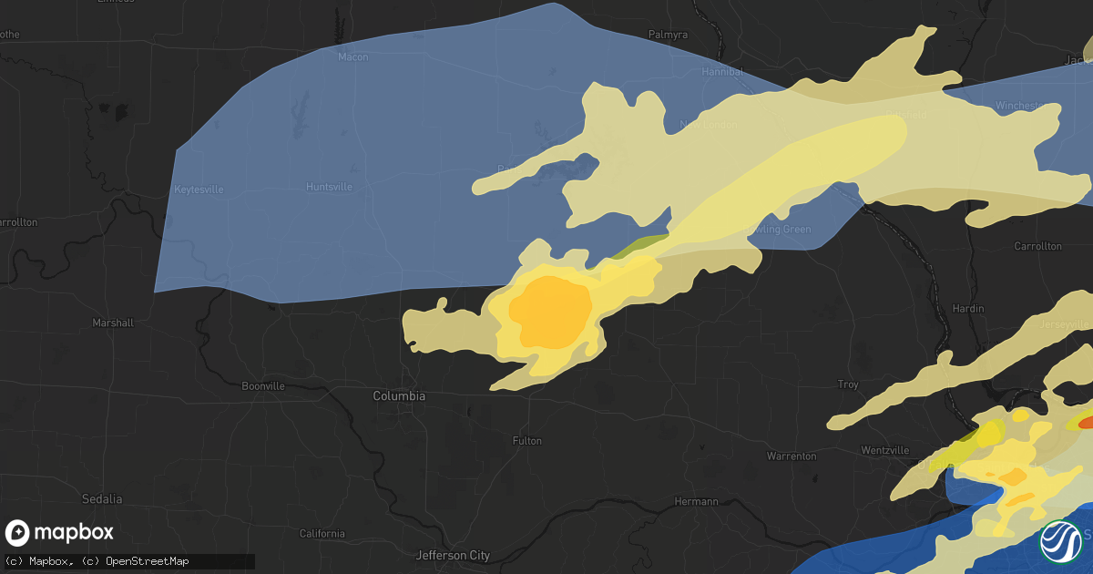 Hail map in Mexico, MO on April 27, 2026