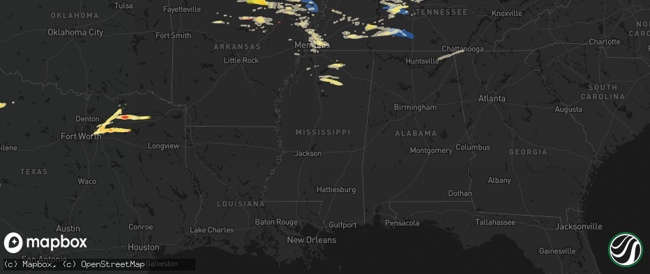 Hail map in Mississippi on April 27, 2026