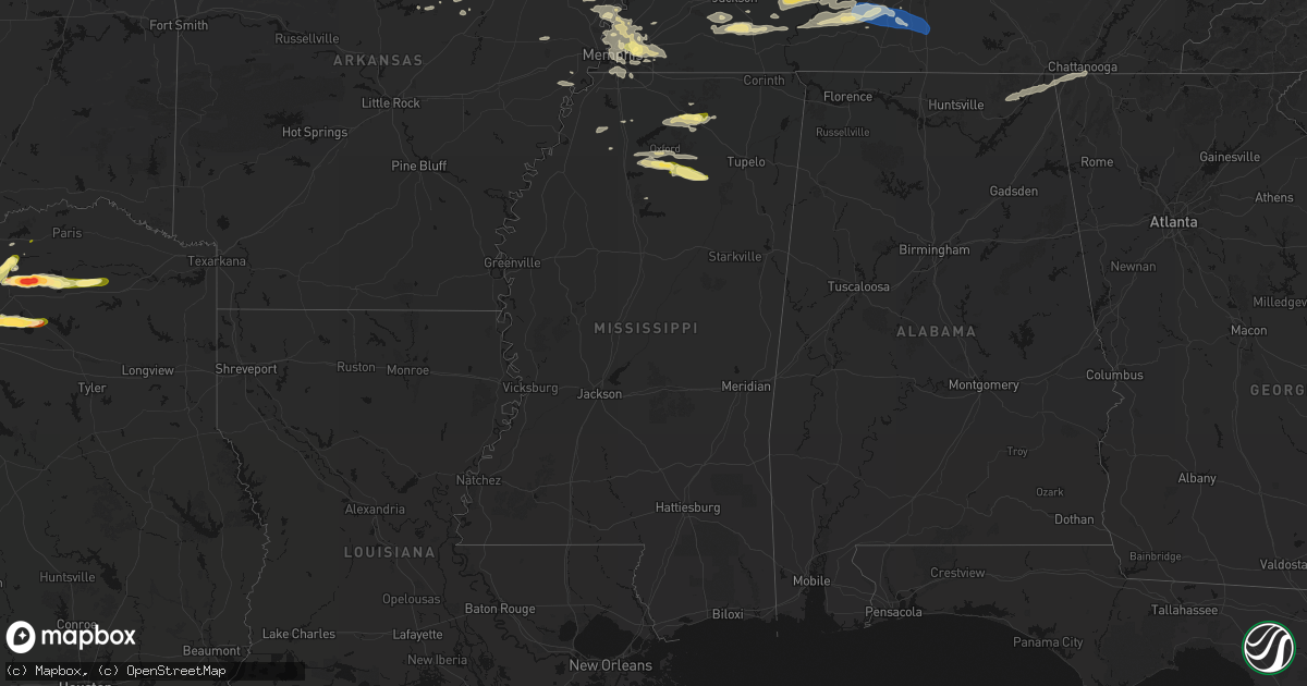 Hail map in Mississippi on April 27, 2026