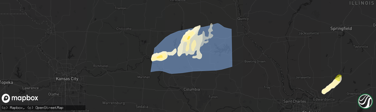 Hail map in Moberly, MO on April 27, 2026
