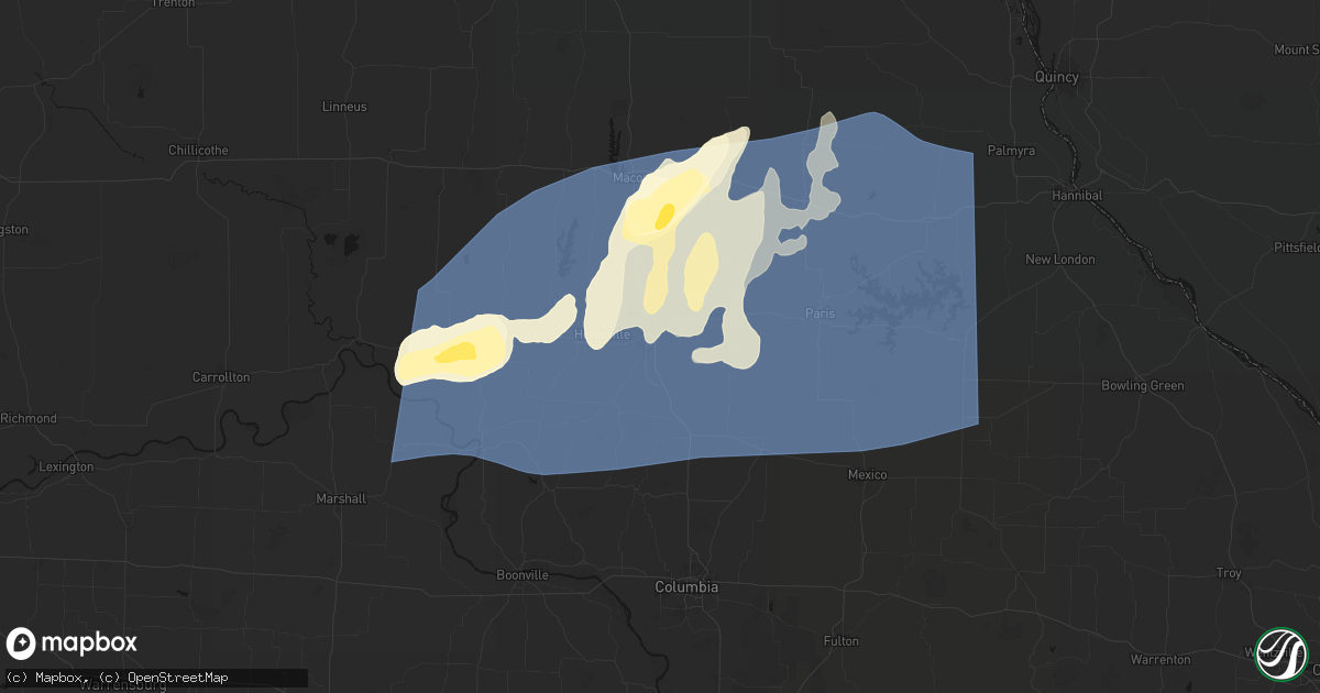 Hail map in Moberly, MO on April 27, 2026