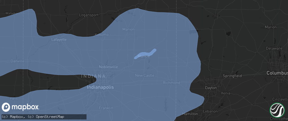 Hail map in Muncie, IN on April 27, 2026