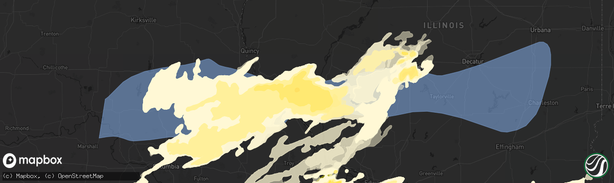 Hail map in Pittsfield, IL on April 27, 2026