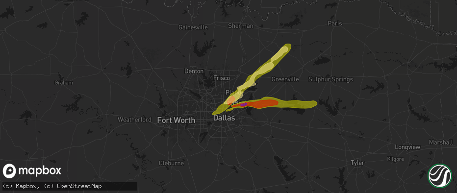 Hail map in Richardson, TX on April 27, 2026