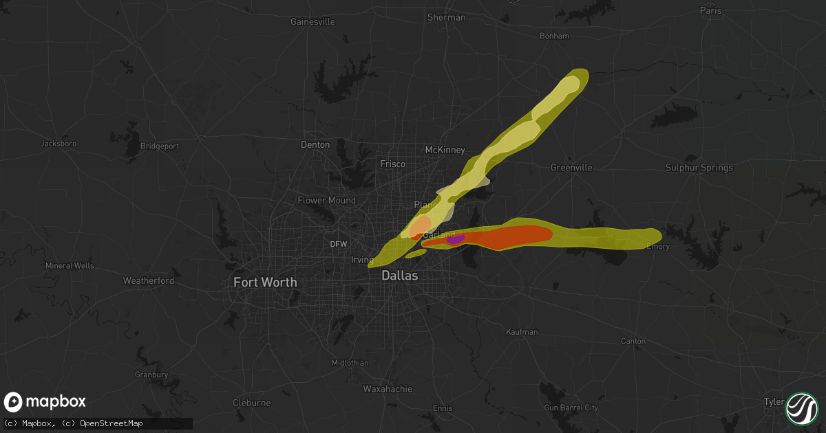 Hail map in Richardson, TX on April 27, 2026