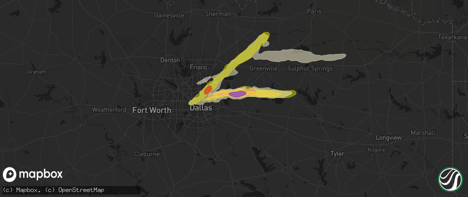 Hail map in Rockwall, TX on April 27, 2026