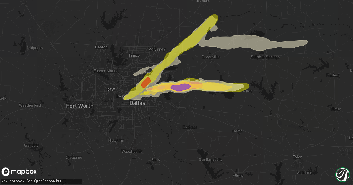 Hail map in Rockwall, TX on April 27, 2026