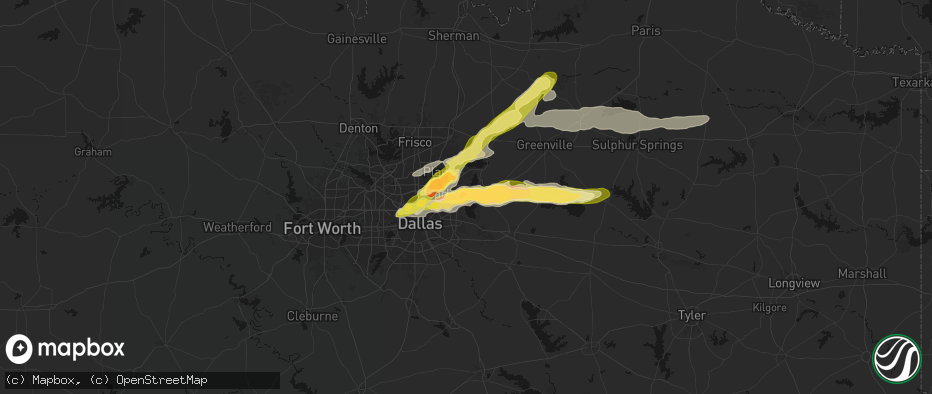 Hail map in Rowlett, TX on April 27, 2026