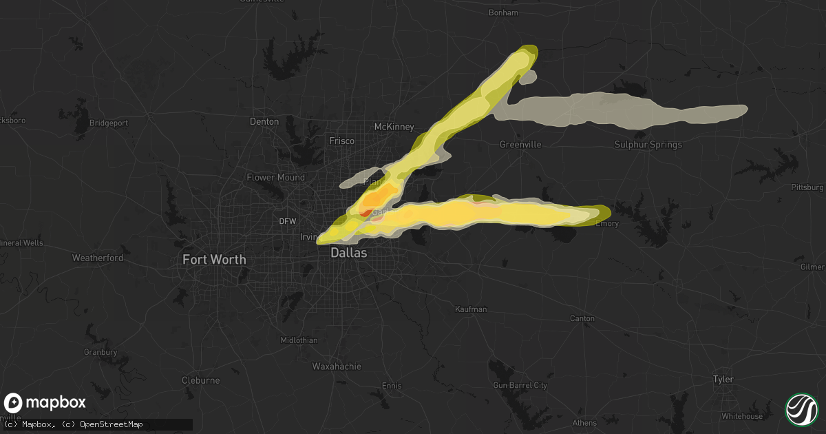 Hail map in Rowlett, TX on April 27, 2026