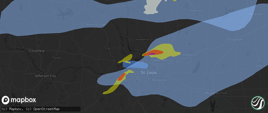 Hail map in Saint Charles, MO on April 27, 2026