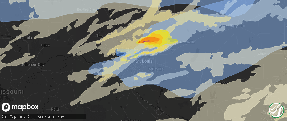 Hail map in Saint Louis, MO on April 27, 2026