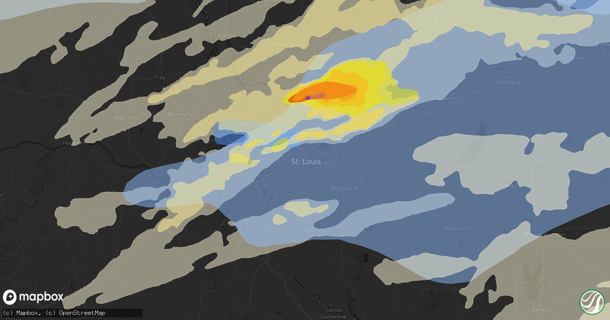 Hail map in Saint Louis, MO on April 27, 2026