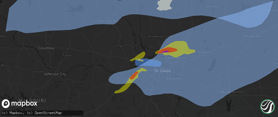 Hail map in Saint Peters, MO on April 27, 2026