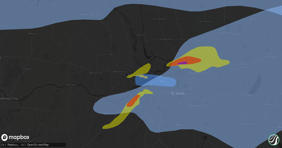 Hail map in Saint Peters, MO on April 27, 2026