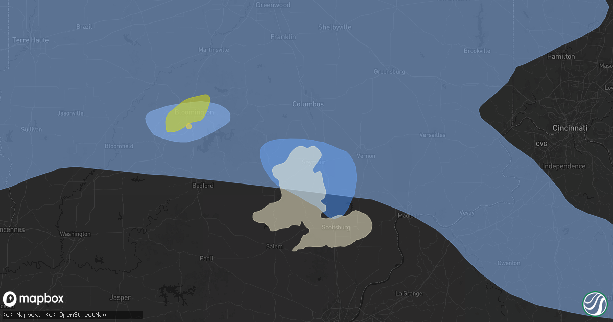 Hail map in Seymour, IN on April 27, 2026