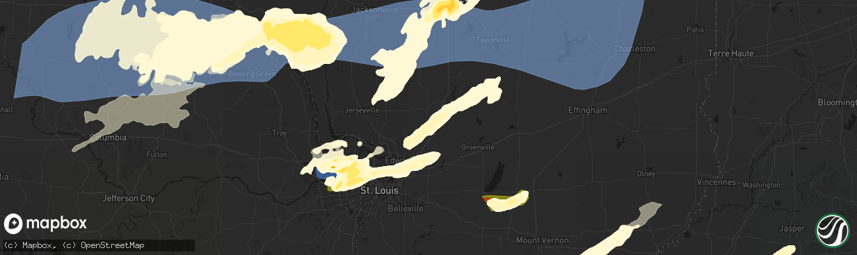Hail map in Staunton, IL on April 27, 2026