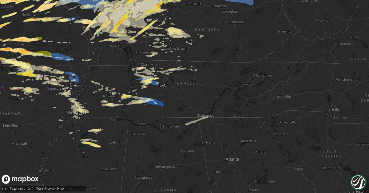 Hail map in Tennessee on April 27, 2026
