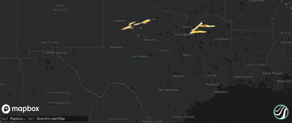 Hail map in Texas on April 27, 2026