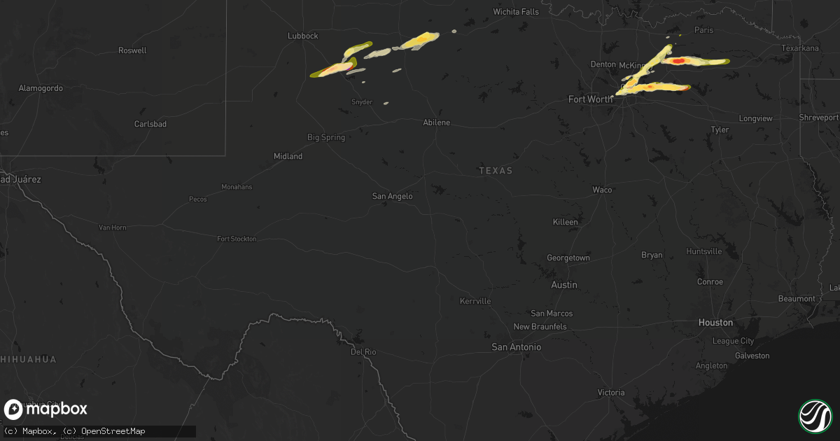 Hail map in Texas on April 27, 2026