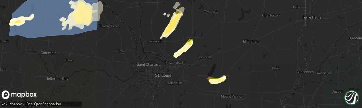 Hail map in Worden, IL on April 27, 2026