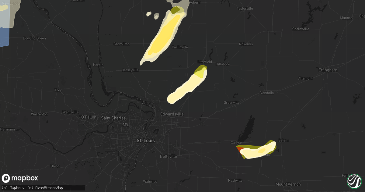 Hail map in Worden, IL on April 27, 2026