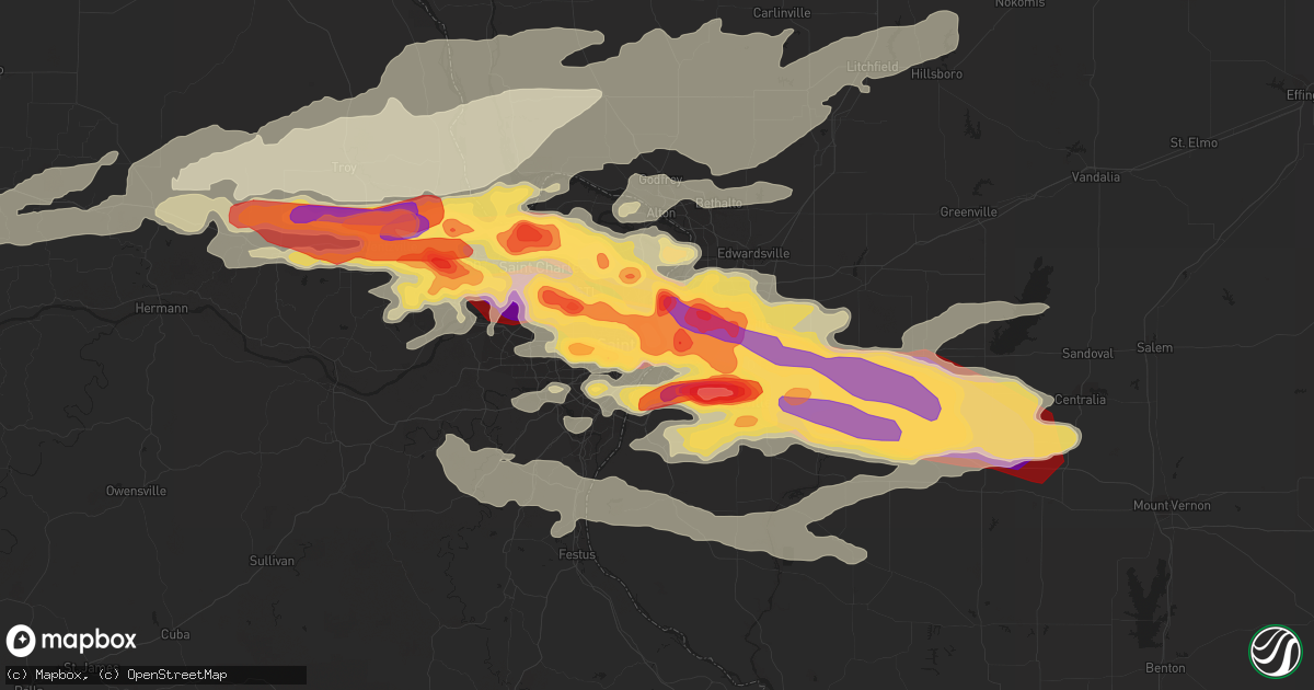 Hail map in Saint Louis, MO on April 28, 2012