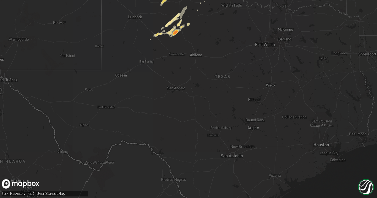 Hail map in Texas on April 28, 2012