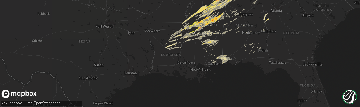 Hail map in Louisiana on April 28, 2014