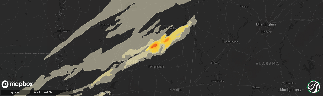 Hail map in Louisville, MS on April 28, 2014