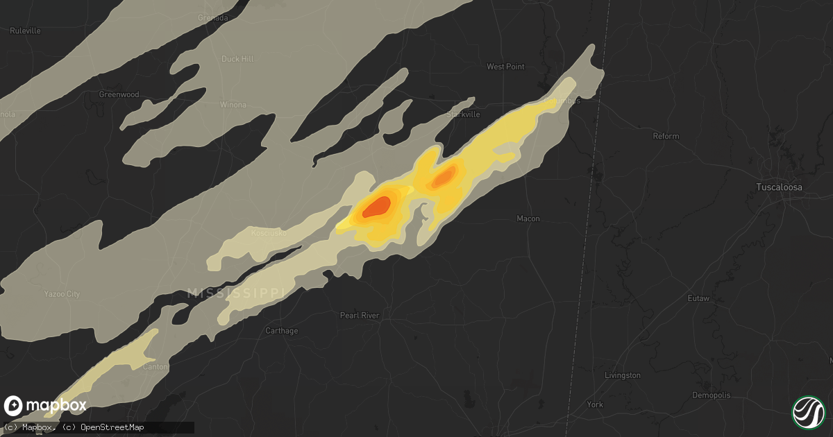 Hail map in Louisville, MS on April 28, 2014